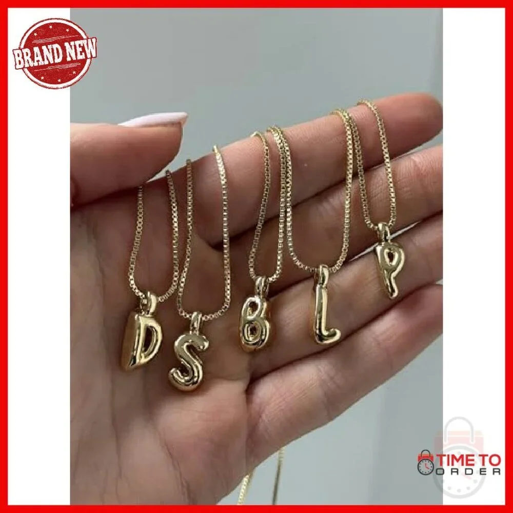 Gold-Plated Bubble Initial Pendant Necklace 17 Inch Chain Personalized Gift